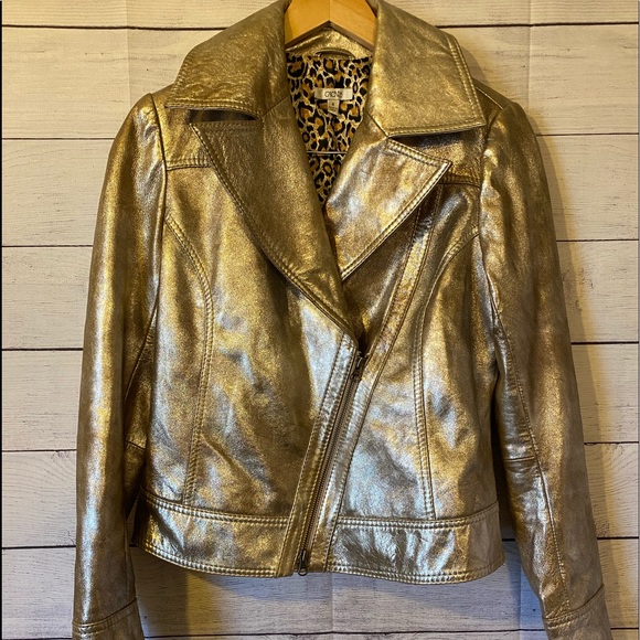 Cache Jackets & Blazers - Cache gold metallic leather jacket size 6